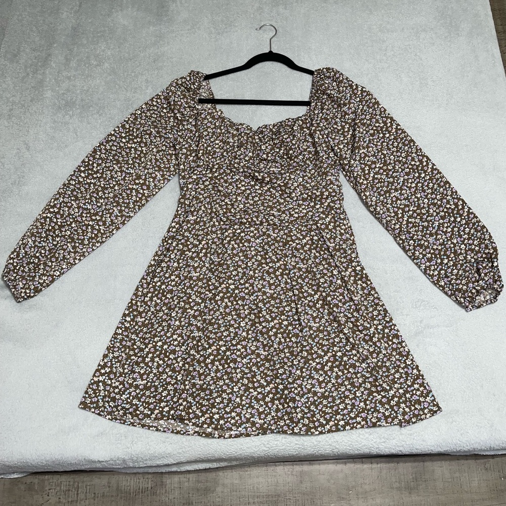 Nordstrom Rack LUSH Brown Floral Long Sleeve Mini Dress
